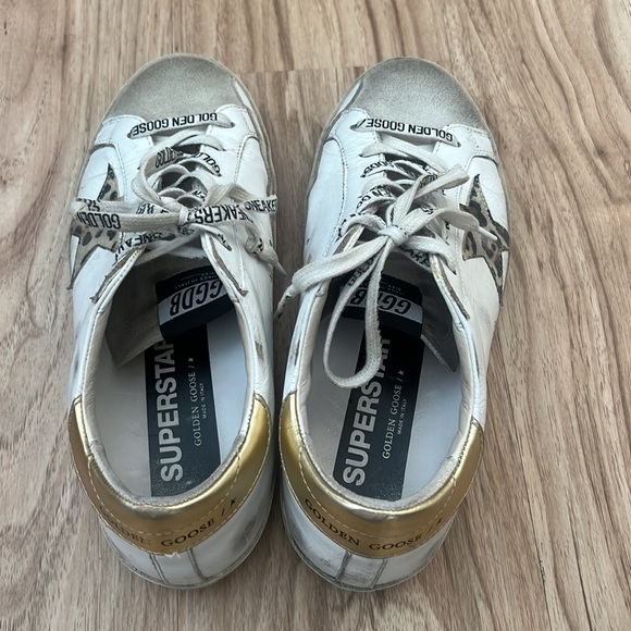 Golden Goose Superstars size 37 white with leopard spotted star and gold tab - Picture 2 of 10